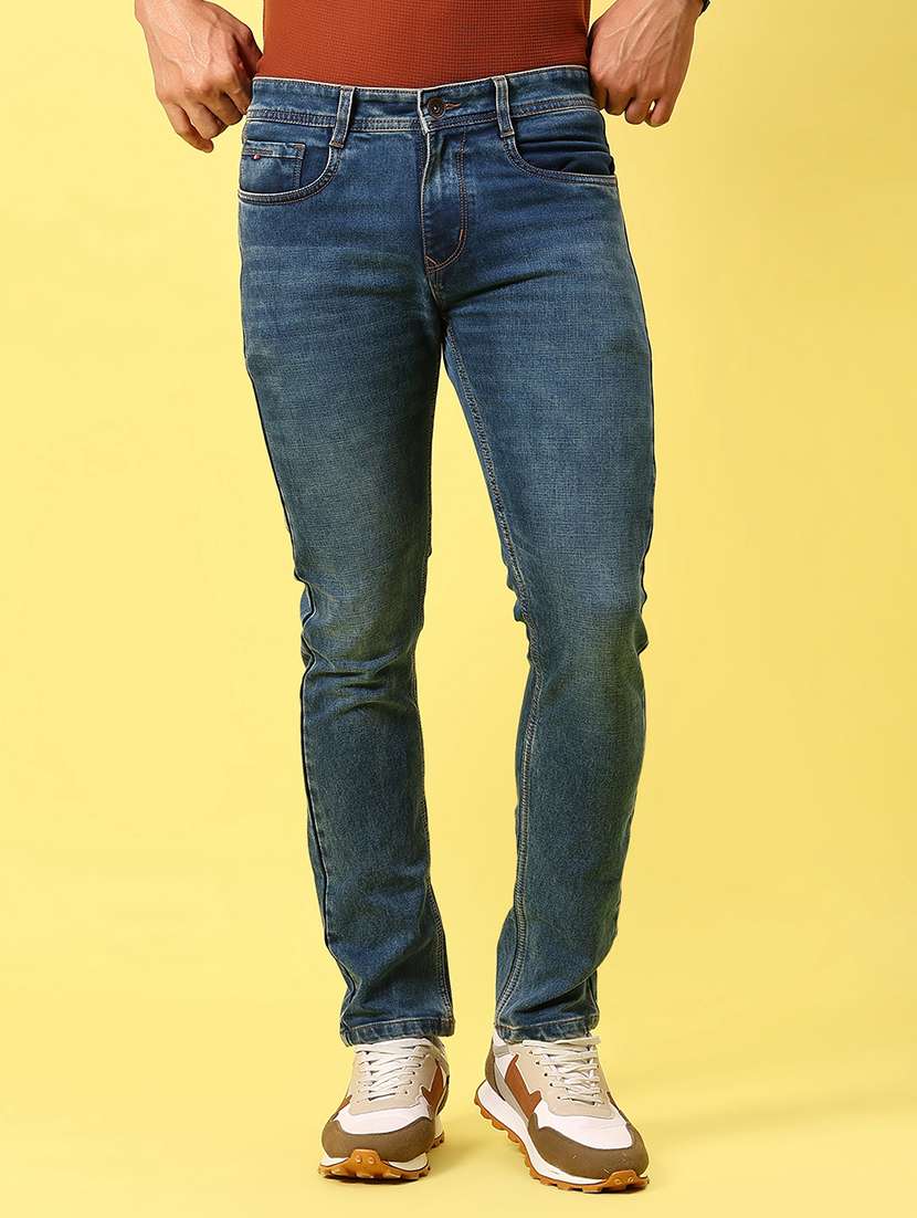 men's blue slim fit denim casual jeans - 21906499 - Standard Image - 1