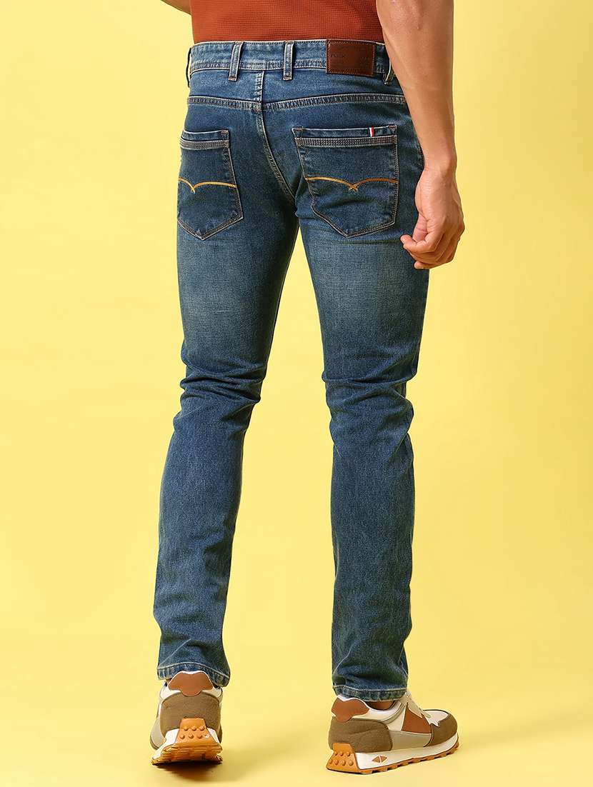 men's blue slim fit denim casual jeans - 21906499 - Standard Image - 4