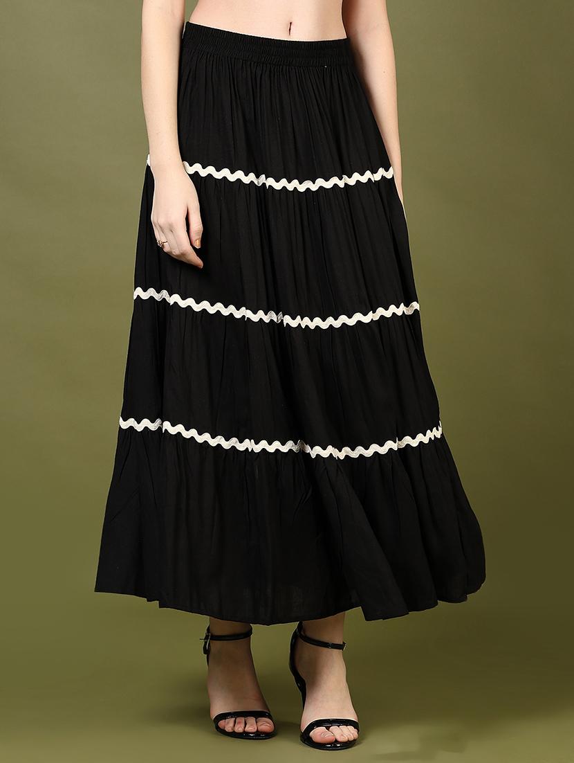 women black solid mid rise tiered skirt - 21906640 -  Standard Image - 1