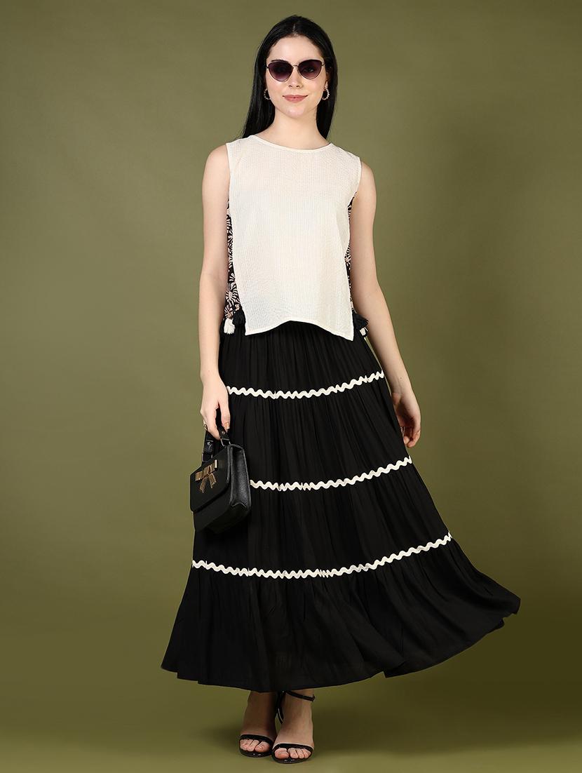 women black solid mid rise tiered skirt - 21906640 - Standard Image - 4