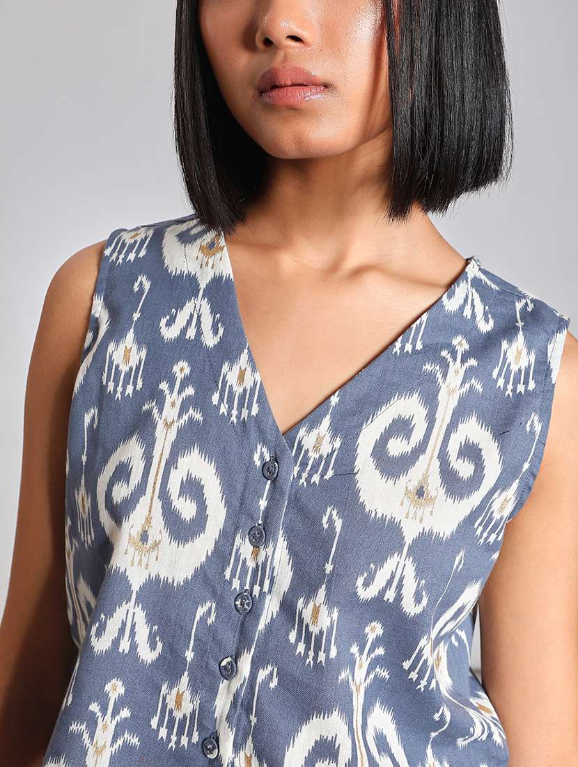 women ikat printed sleeveless waist top - 21906644 -  Standard Image - 4