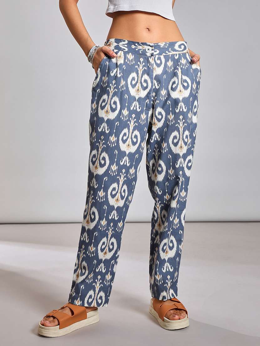 women ikat printed mid rise pleated trouser - 21906645 -  Standard Image - 1
