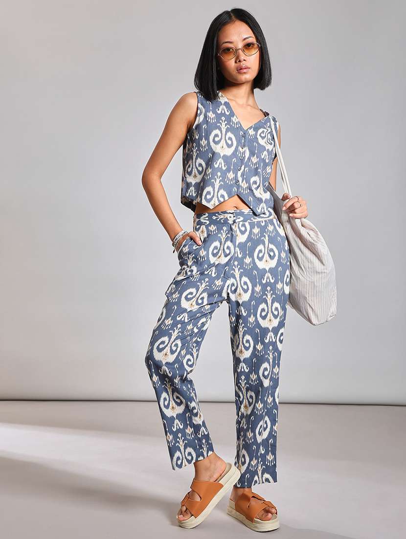 women ikat printed mid rise pleated trouser - 21906645 -  Standard Image - 4