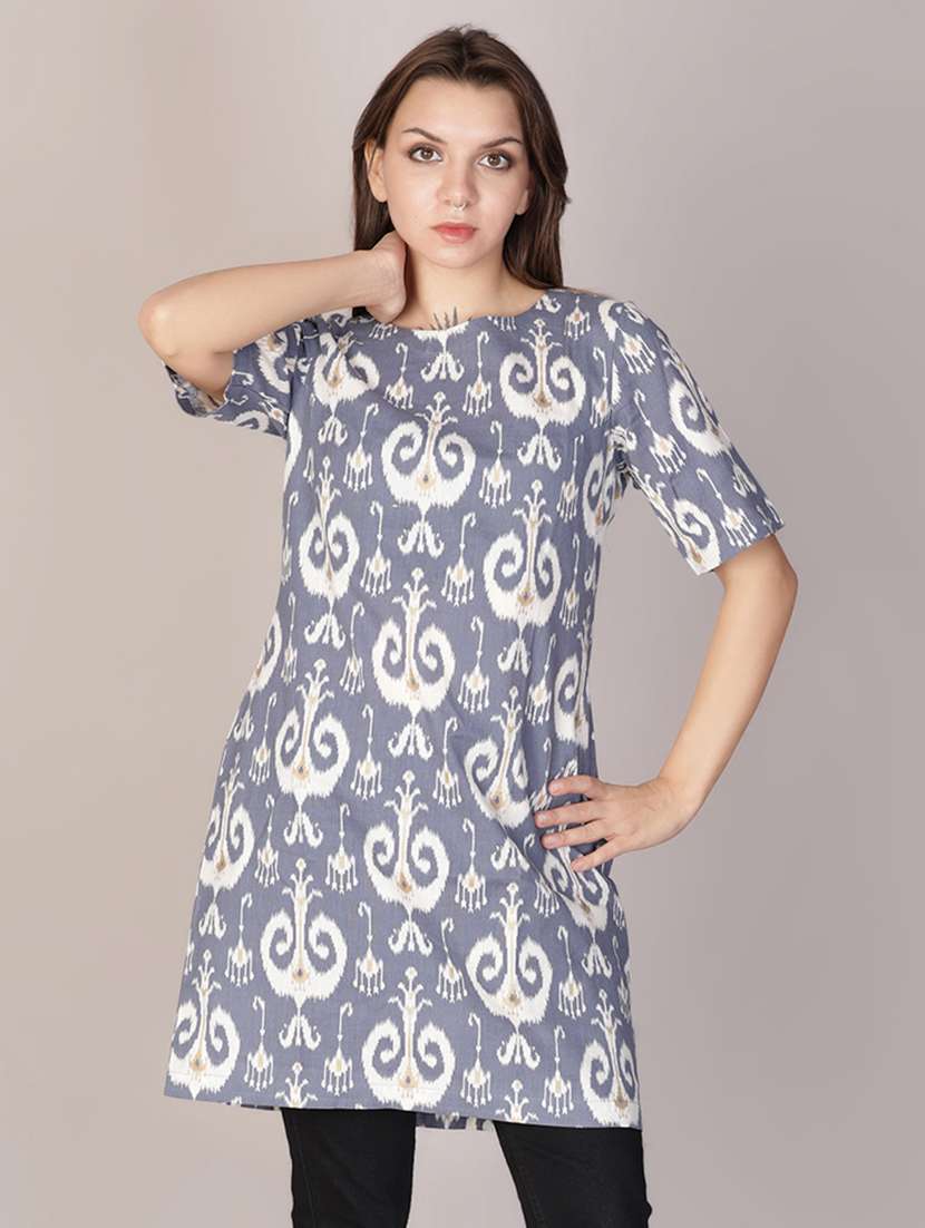 women ikat printed short sleeve a-line kurti