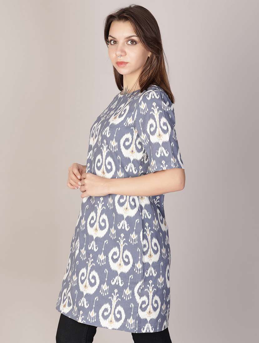 women ikat printed short sleeve a-line kurti - 21906657 -  Standard Image - 1