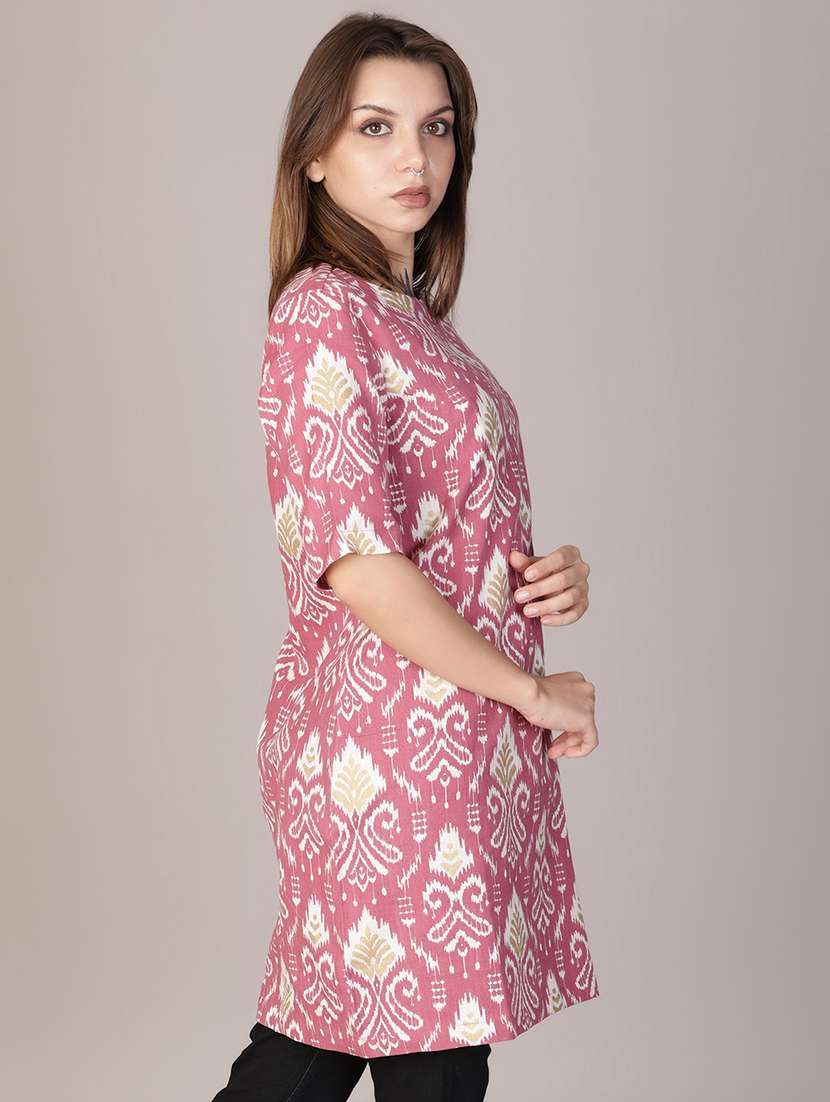 women ikat printed short sleeve a-line kurti - 21906658 - Standard Image - 1