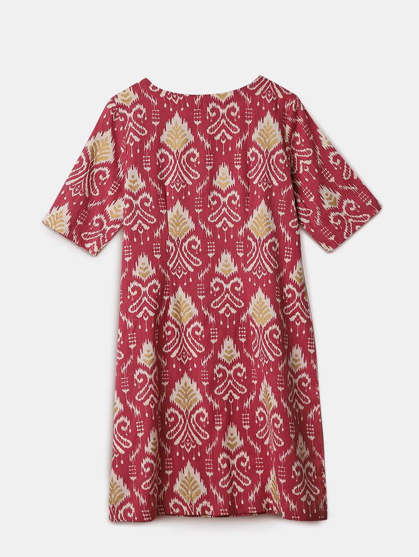 women ikat printed short sleeve a-line kurti - 21906658 - Standard Image - 4