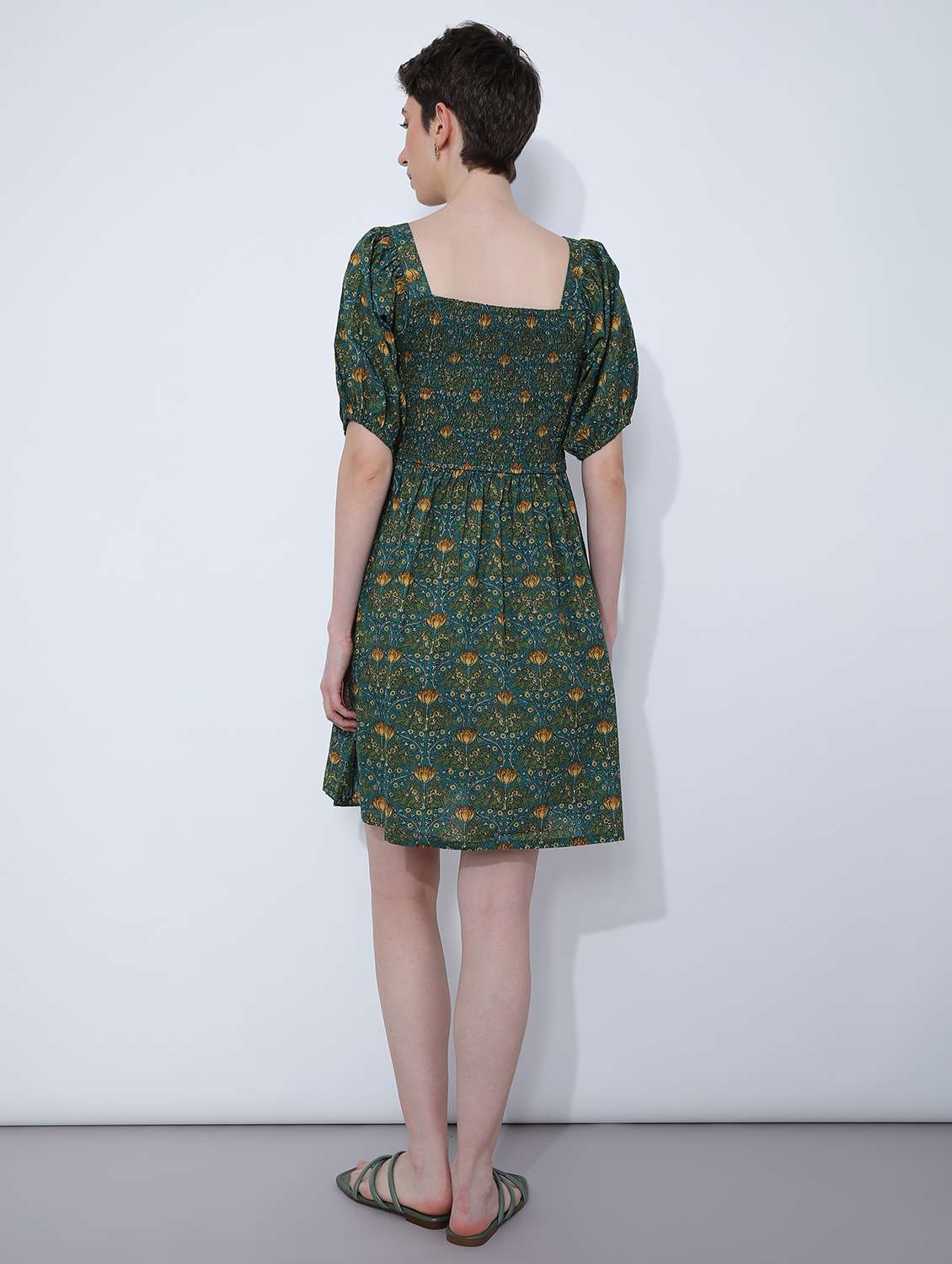 women floral puff sleeve fit & flare dress - 21906659 -  Standard Image - 4