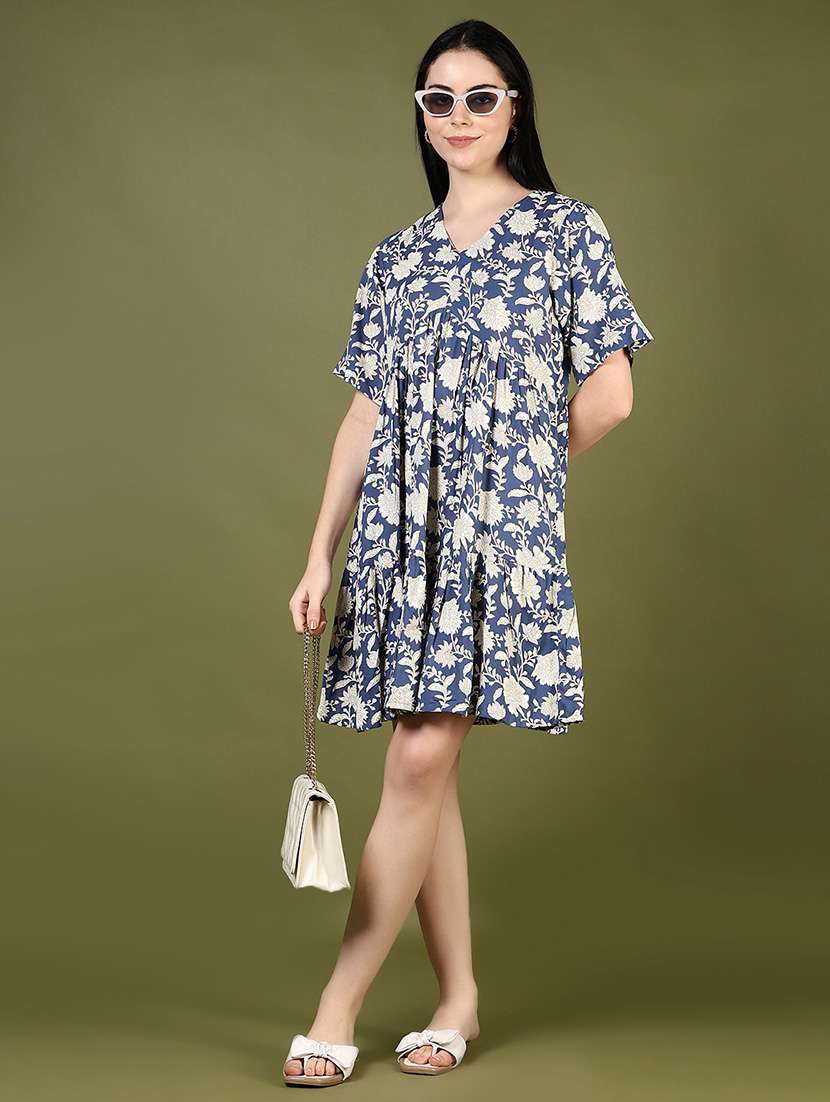 women floral print short sleeve tiered dress