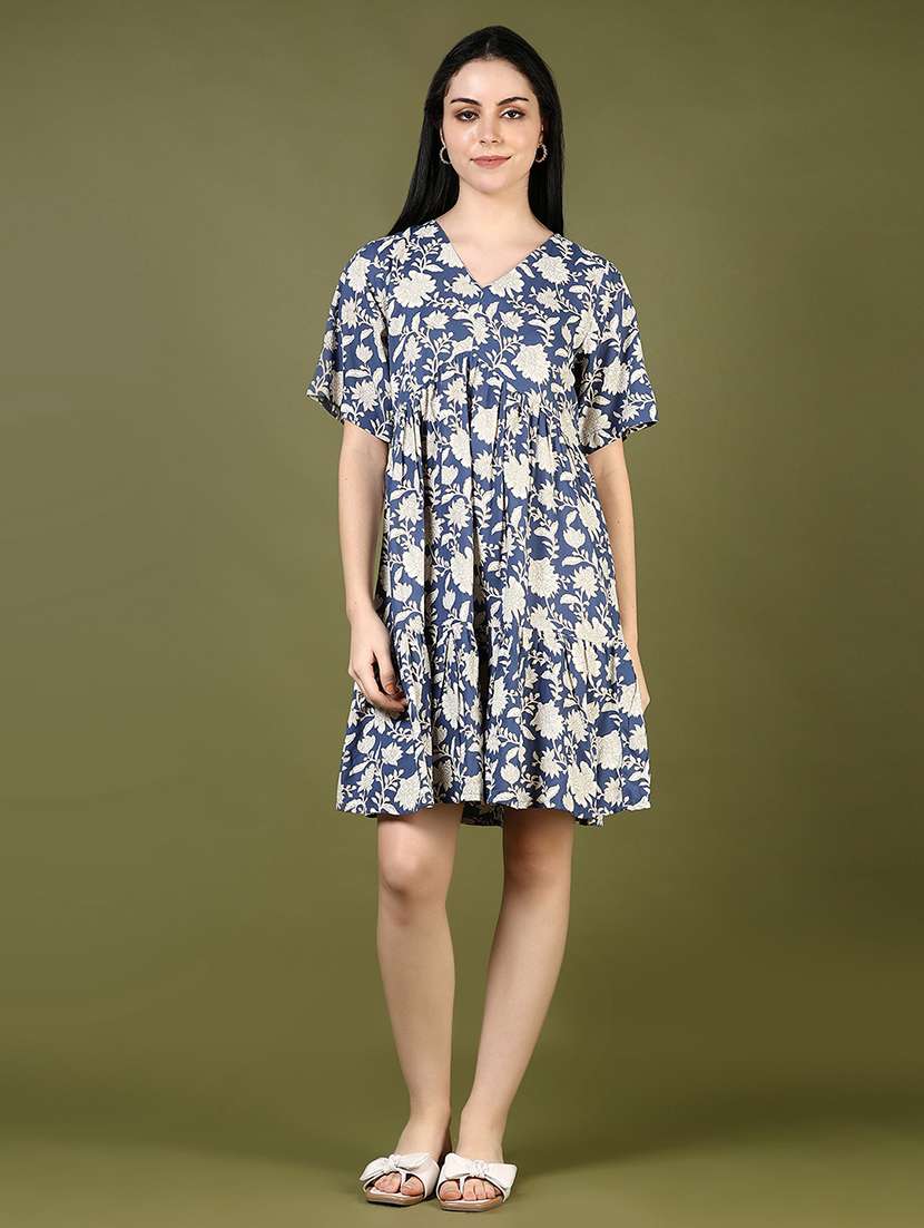 women floral print short sleeve tiered dress - 21906662 -  Standard Image - 1