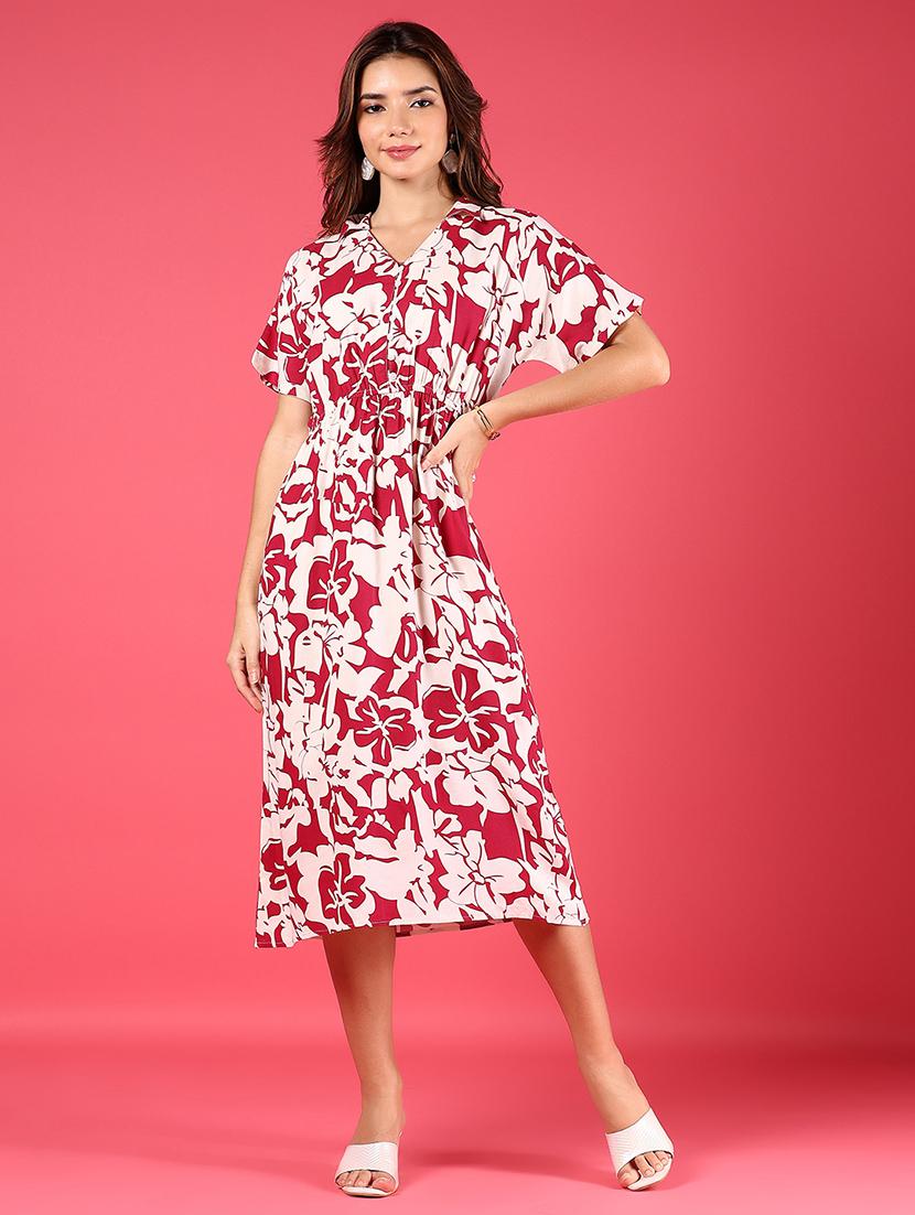 wome printed short sleeve a-line dress - 21906670 - Standard Image - 1
