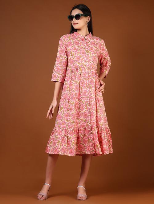 women floral print collared tiered dress - 21906671 - Standard Image - 0