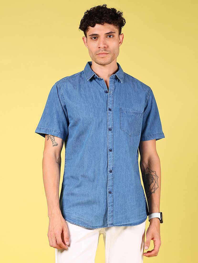 men solid collared short sleeve casual shirt - 21906765 -  Standard Image - 1