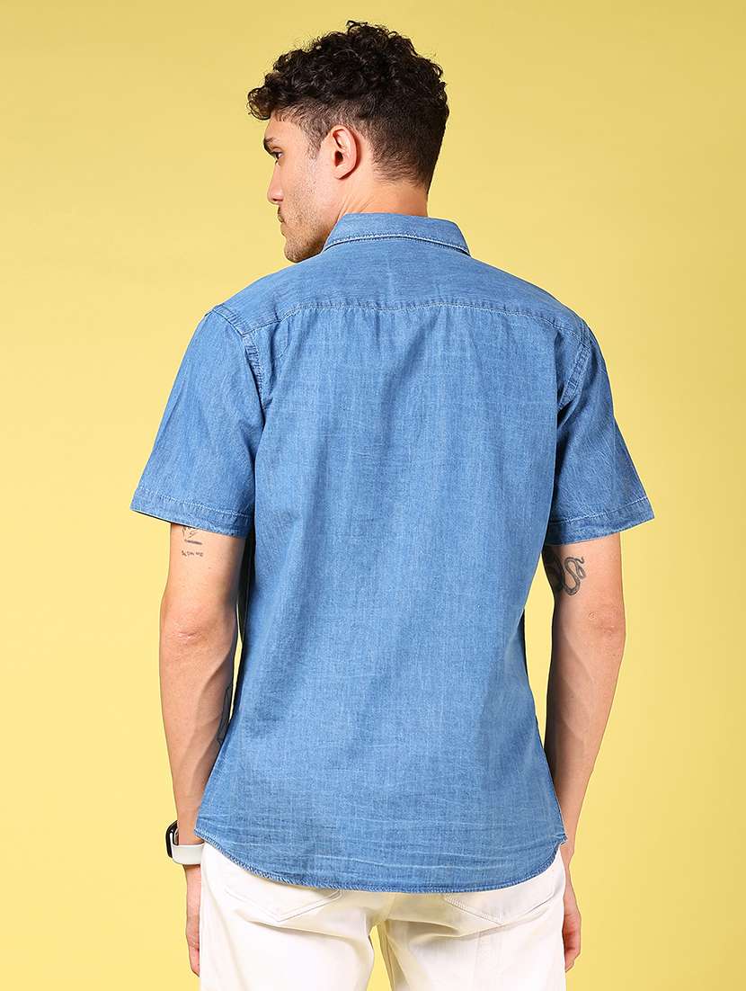 men solid collared short sleeve casual shirt - 21906765 -  Standard Image - 4