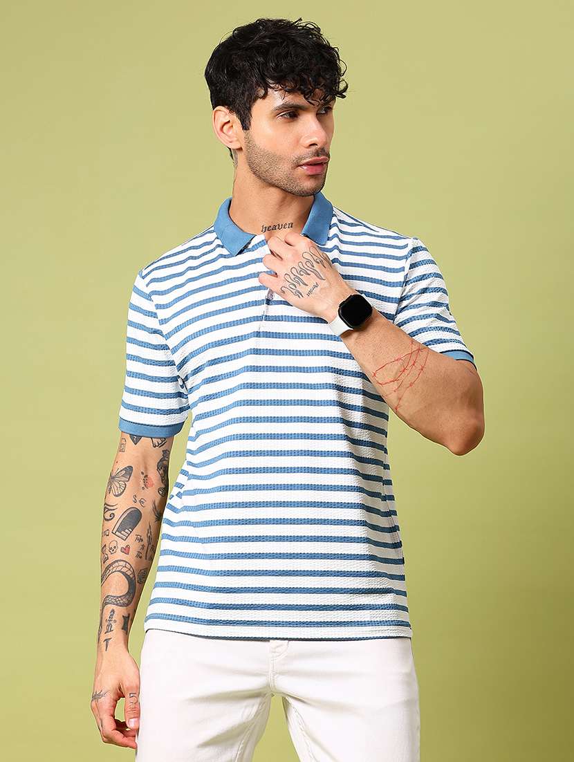 men striped short sleeve regular fit polo t-shirt - 21906799 - Standard Image - 1