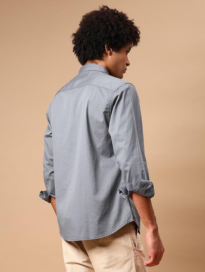 men solid collared long sleeve loose fit shirt - 21906808 - Standard Image - 4