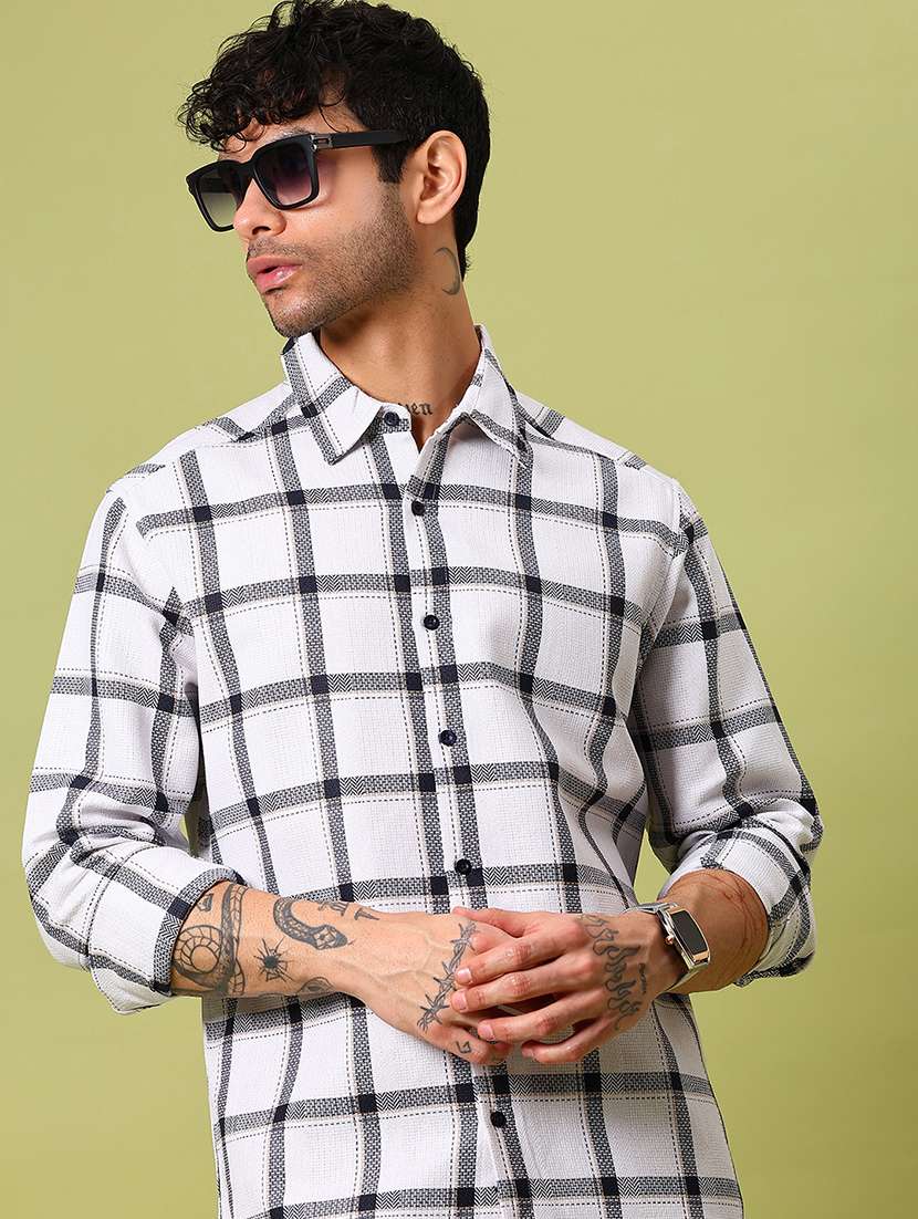 men checkered long sleeve regular fit casual shirt