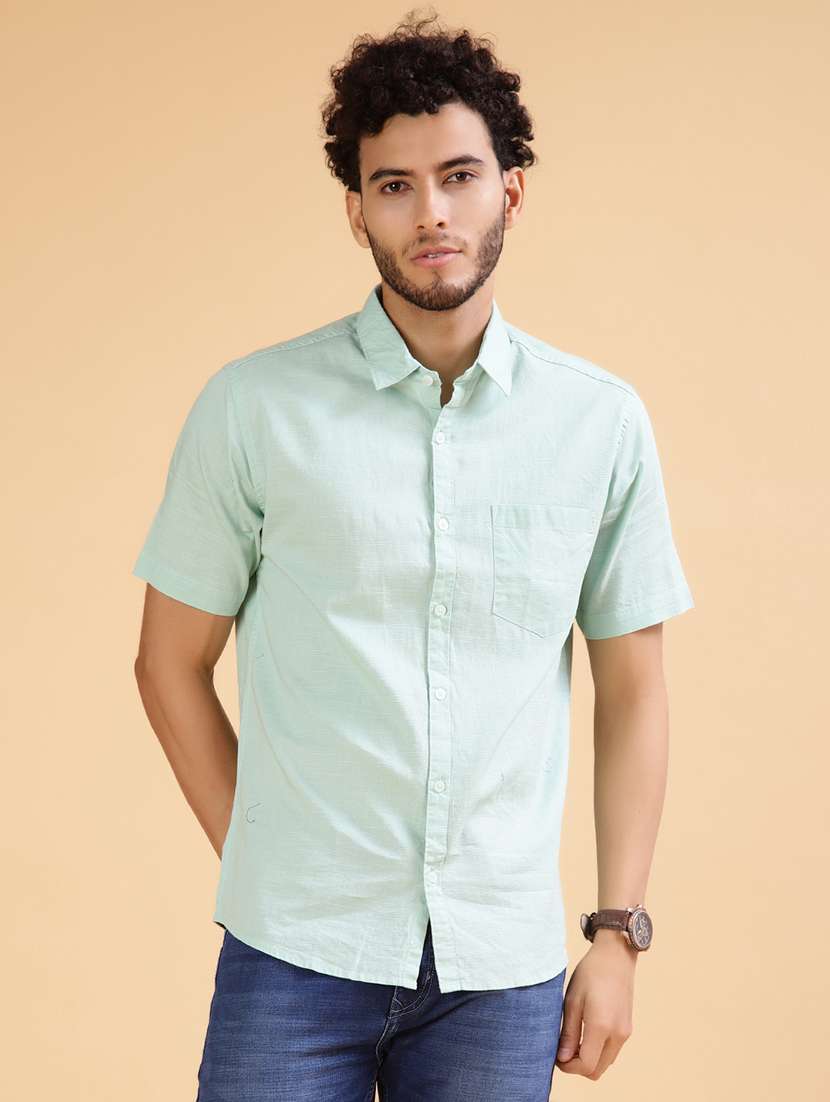 green cotton casual shirt