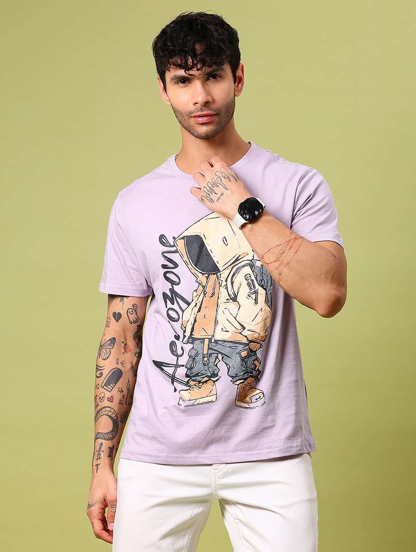 men front print round neck regular fit t-shirt - 21906900 -  Standard Image - 1
