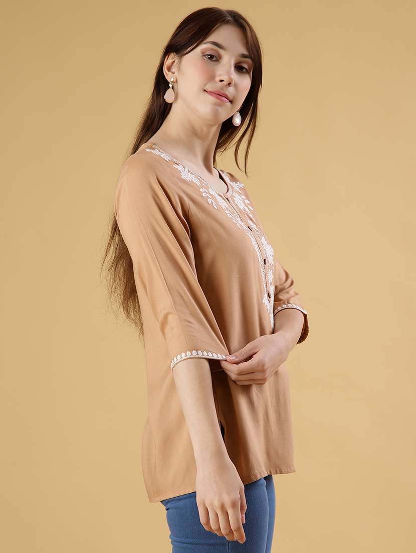 women embroidered three quarter sleeve kurti - 21907091 -  Standard Image - 1