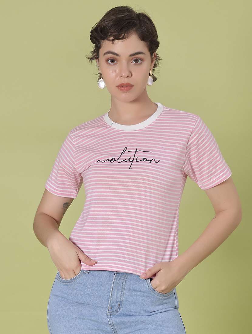 women striped short sleeve regular fit t-shirt - 21907122 -  Standard Image - 1