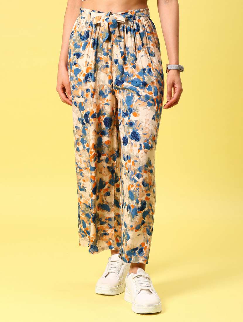 women printed mid rise straight palazzo