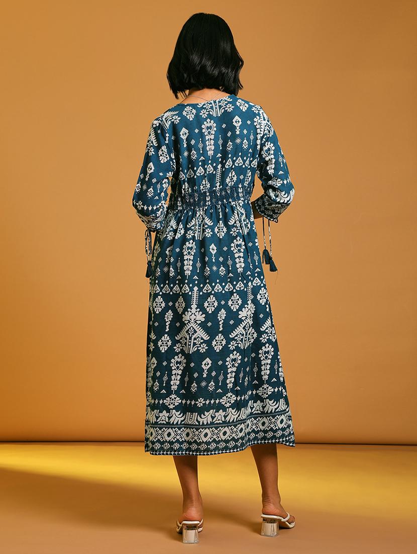 women printed three quarter sleeve a-line dress - 21907512 - Standard Image - 4