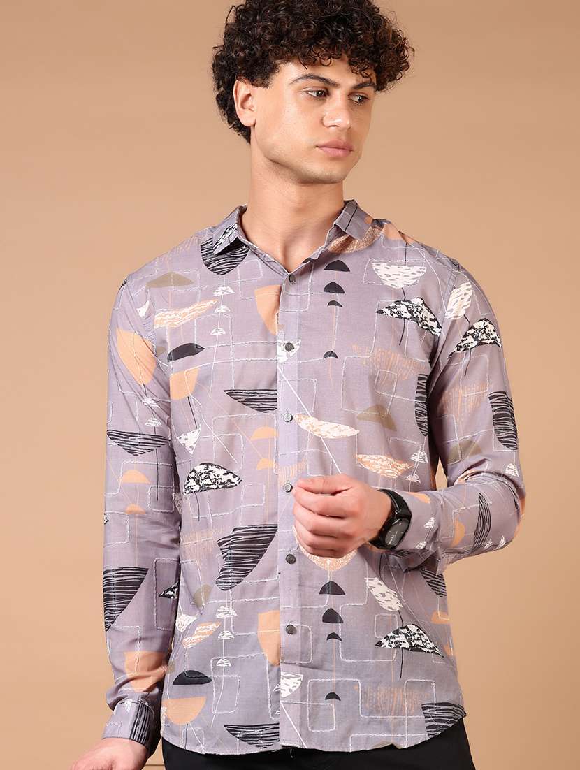 men printed long sleeve regular fit casual shirt