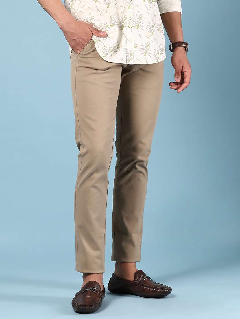 men solid md rise flat front casual chinos - 21907548 - Standard Image - 1