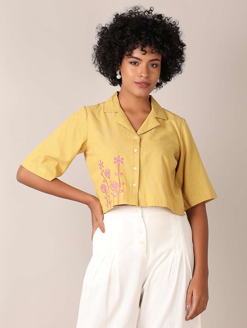 women embroidered short sleeve crop top - 21907576 -  Standard Image - 1