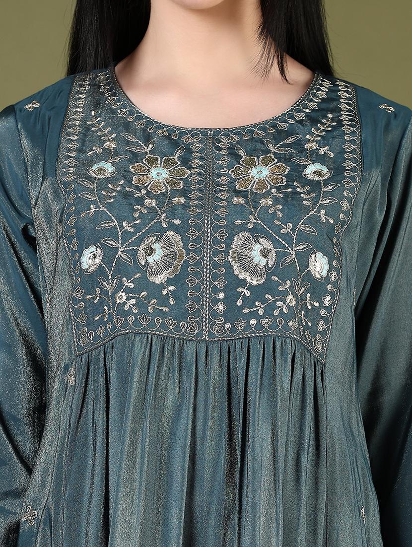 women embroidered round neck flared kurta - 21907583 - Standard Image - 4
