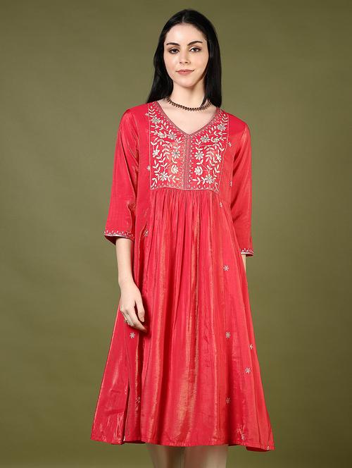 women embroidered v neck flared kurta - 21907584 - Standard Image - 0