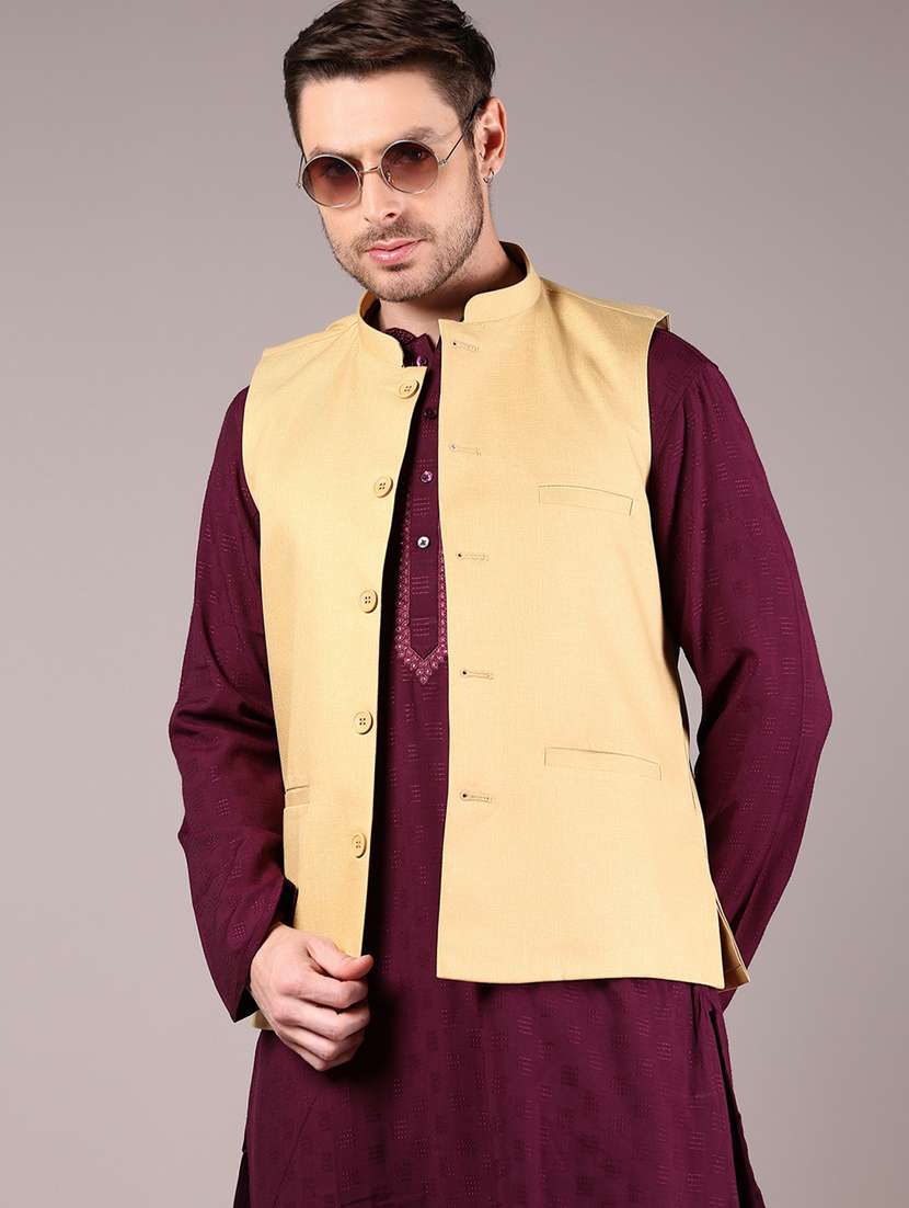 men solid sleeveless nehru jacket
