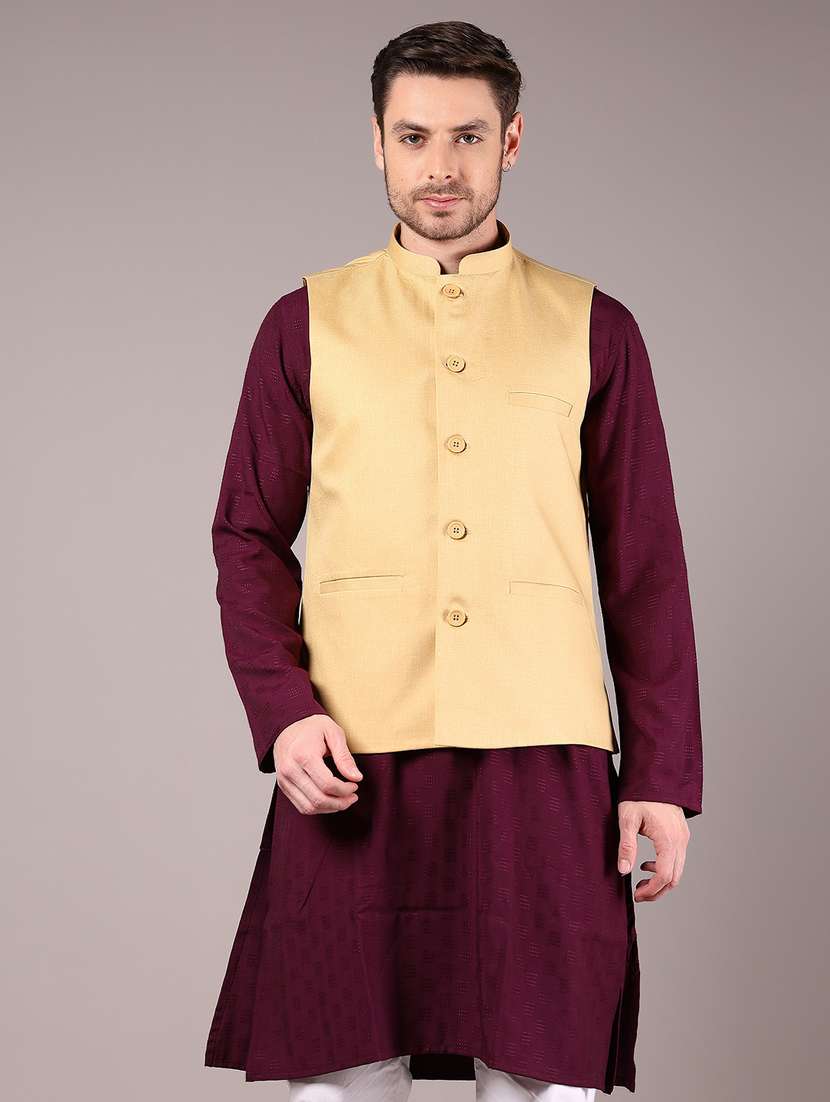men solid sleeveless nehru jacket - 21907590 -  Standard Image - 1