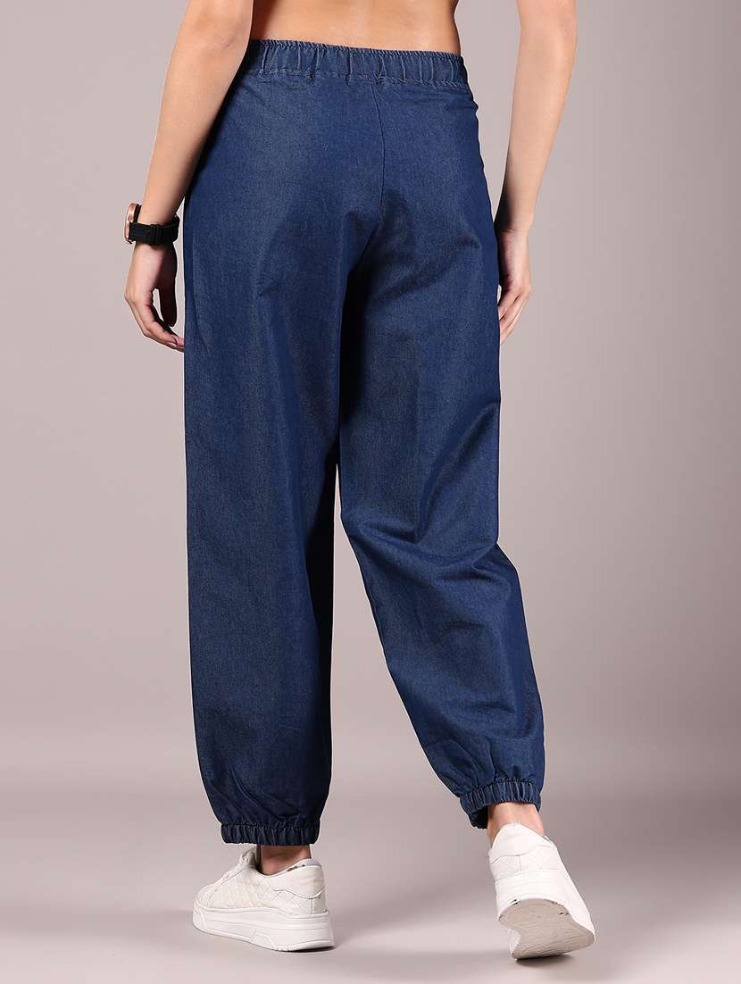women blue solid mid rise jogger - 21907614 - Standard Image - 4
