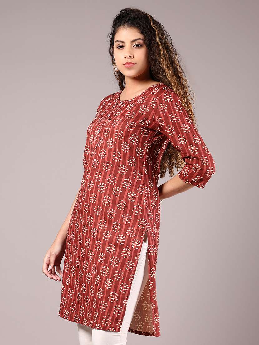 women printed three quarter sleeve straight kurta - 21907620 -  Standard Image - 1