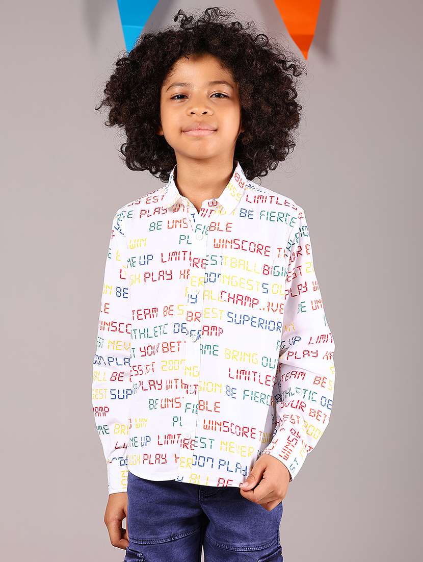 boys printed collared long sleeve shirt - 21907622 -  Standard Image - 1