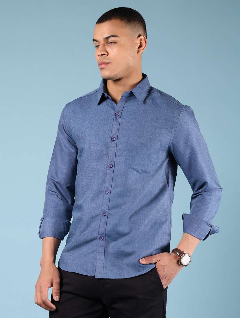 men solid long sleeve regular fit casual shirt - 21907644 - Standard Image - 1