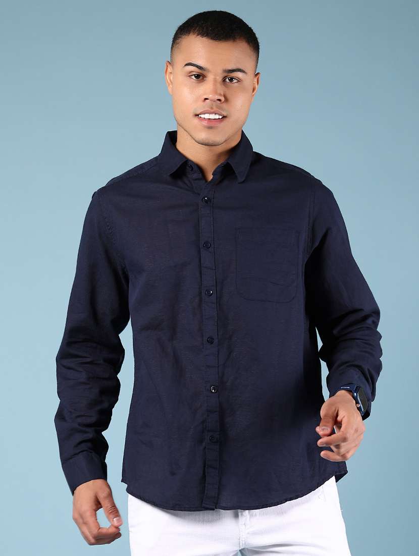men solid collared long sleeve shirt - 21907651 -  Standard Image - 1