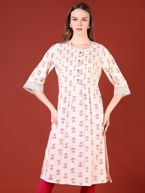 women priinted round neck a-line kurta - 21907677 - Standard Image - 0