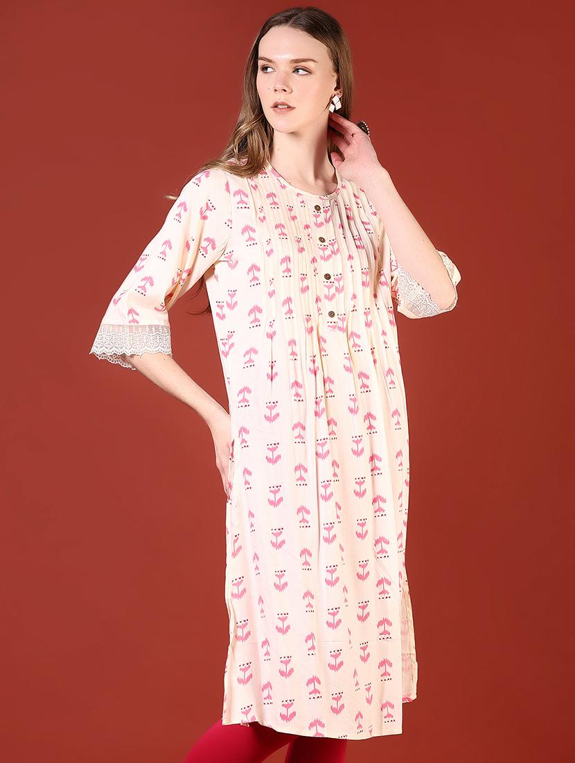 women priinted round neck a-line kurta - 21907677 -  Standard Image - 1