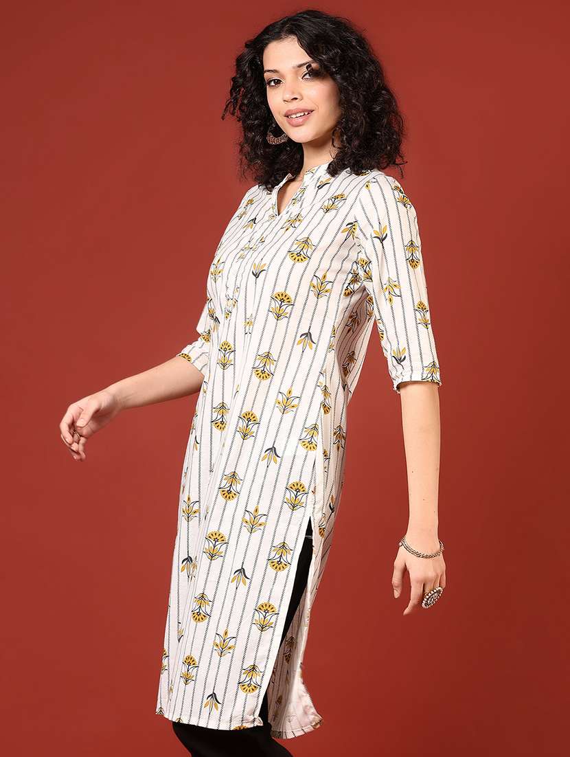 women three quarter sleeve straight kurta - 21907681 -  Standard Image - 1
