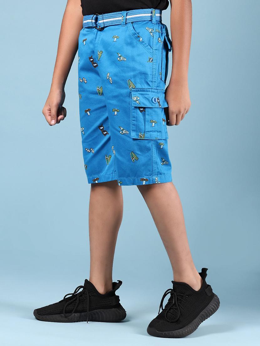 boys blue printed mid rise cargo three fourth - 21907689 -  Standard Image - 1