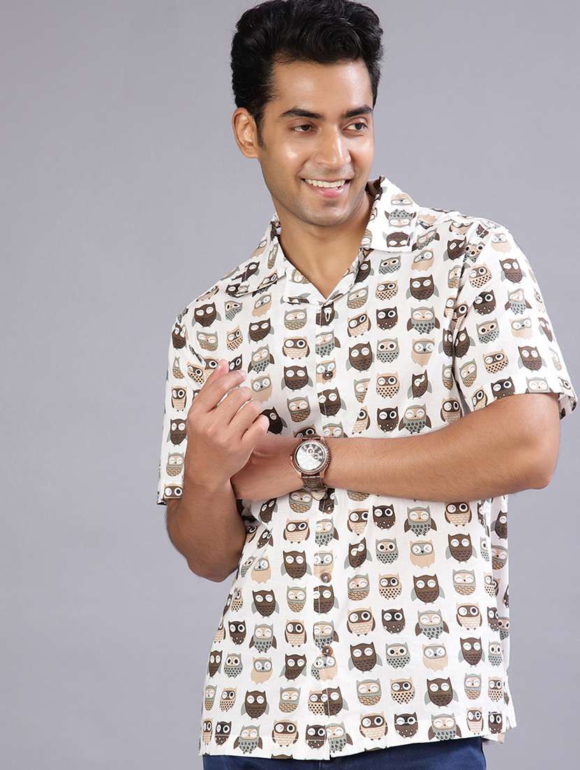men printed collared short sleeve regular fit shirt - 21907782 -  Standard Image - 1