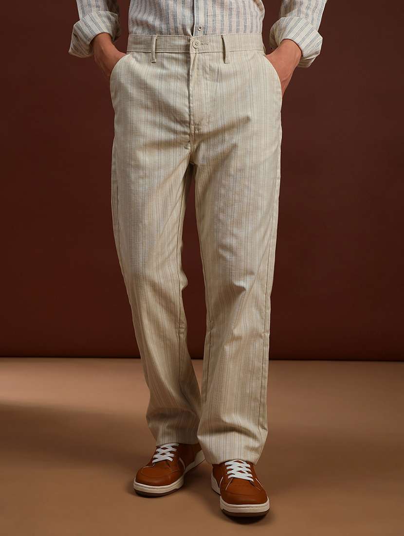 men self design mid rise flat front casual trouser - 21907812 -  Standard Image - 1