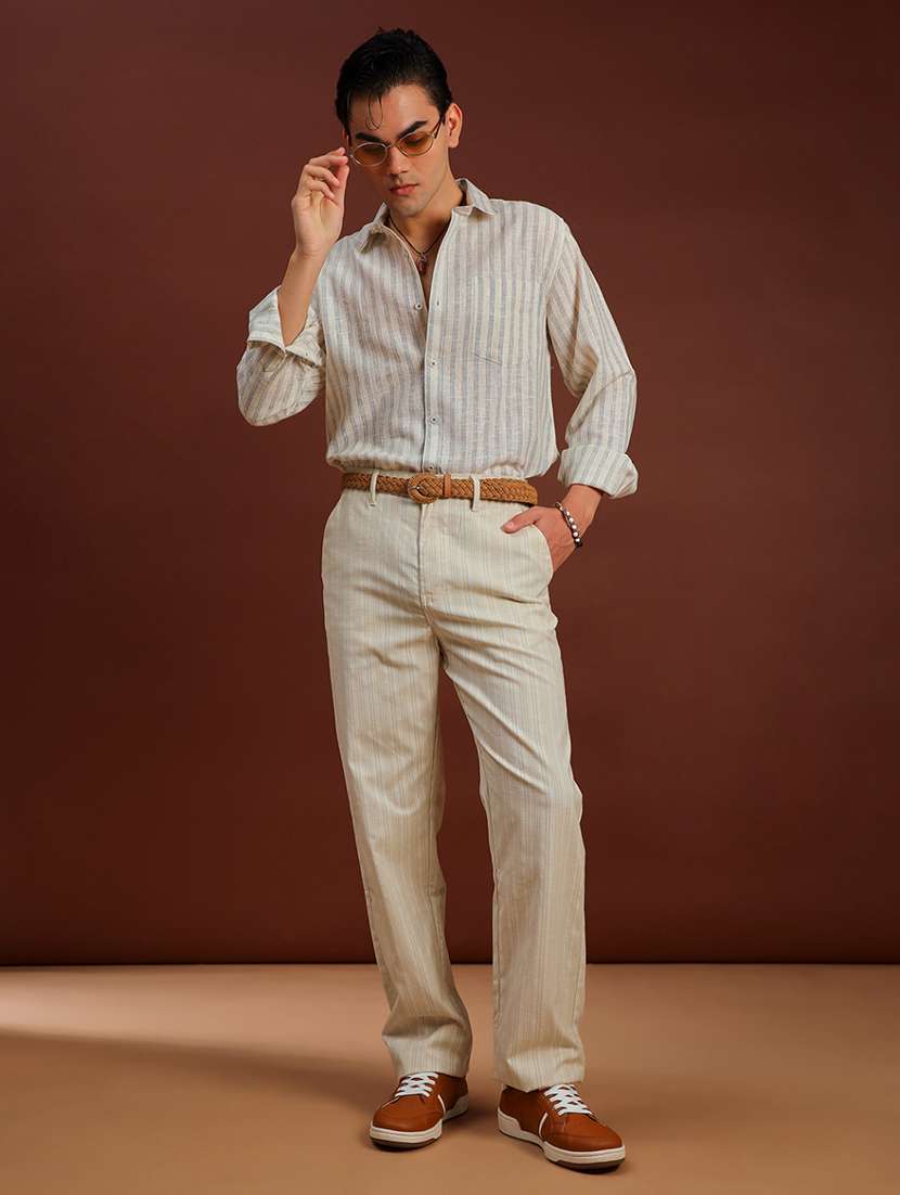 men self design mid rise flat front casual trouser - 21907812 -  Standard Image - 4