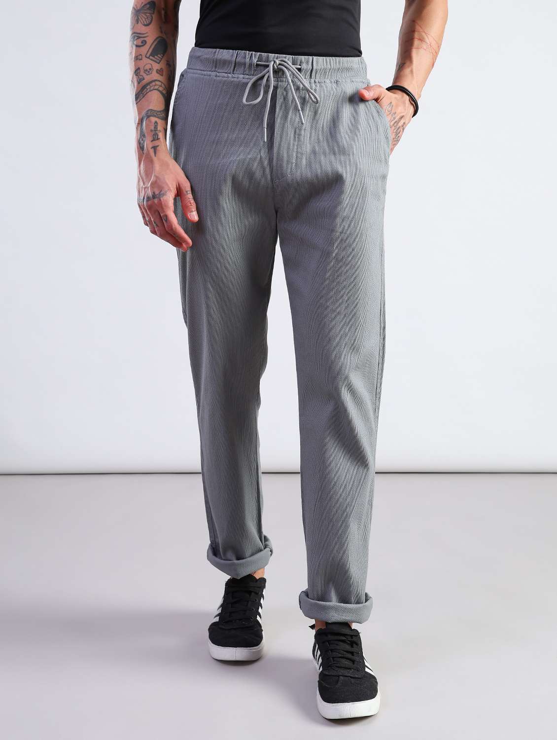 men self design mid rise flat front casual trouser - 21908051 -  Standard Image - 1