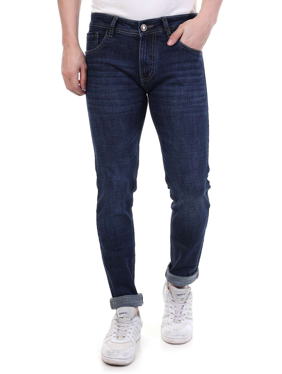 men blue mid rise slim fit denim jean
