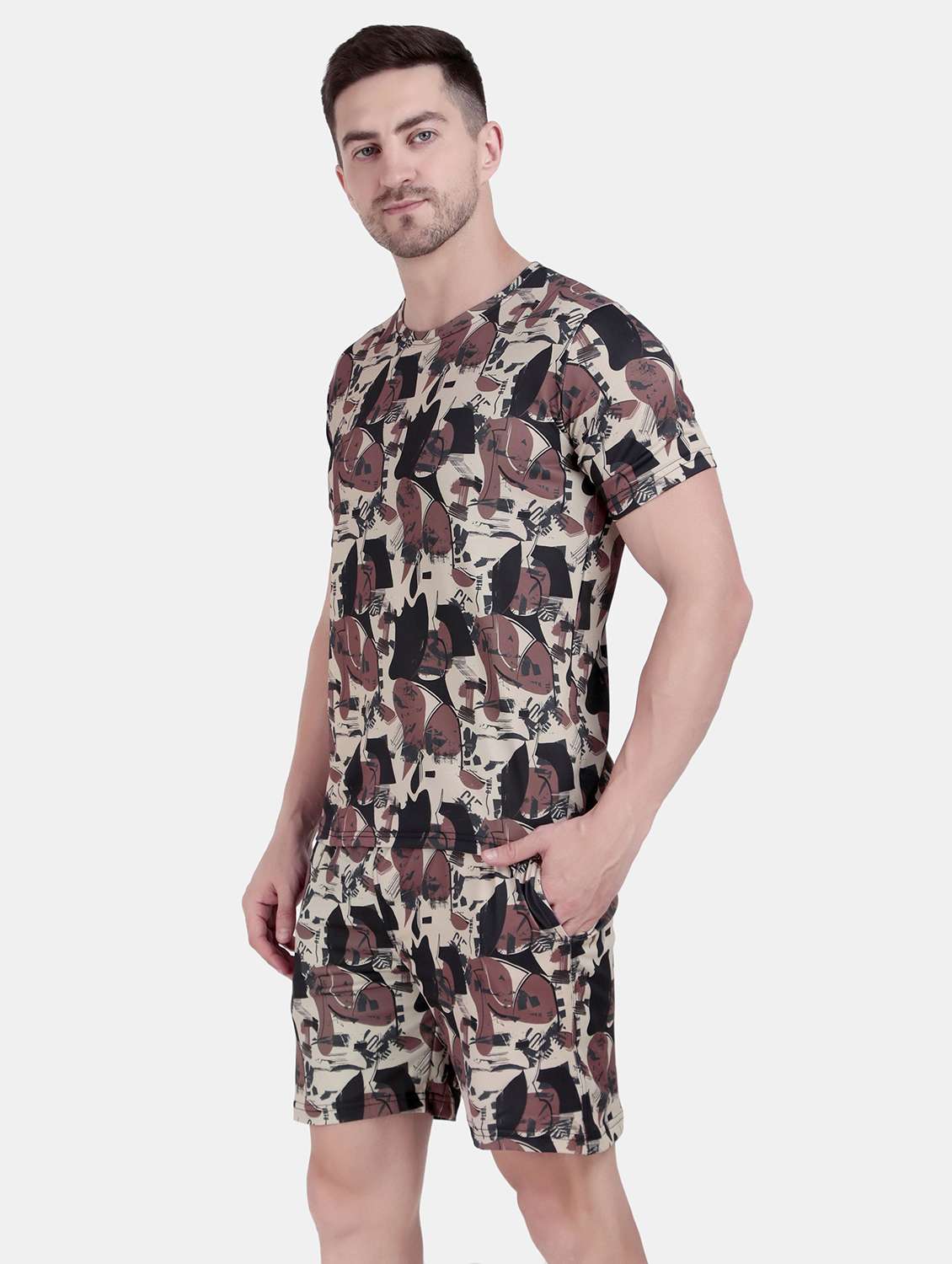 men printed short sleeve co-ord set - 21908167 -  Standard Image - 1