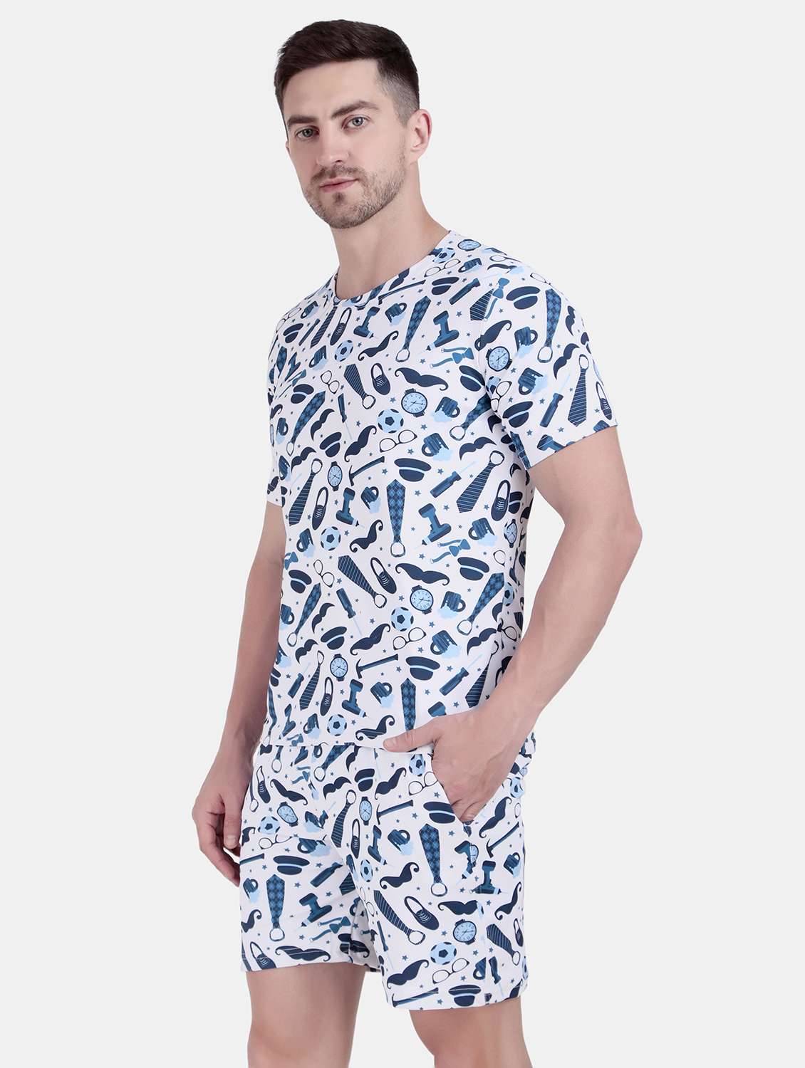 men printed short sleeve co-ord set - 21908168 -  Standard Image - 1